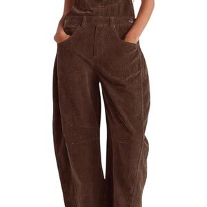 Free People Inspired Brown Corduroy Overalls Barrel Wide Leg Medium never worn